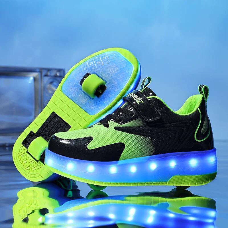Kids Sneakers USB Recharge Light Up Skates Shoes Boys Girls Casual Skateboarng Shoe Roller Skate Out