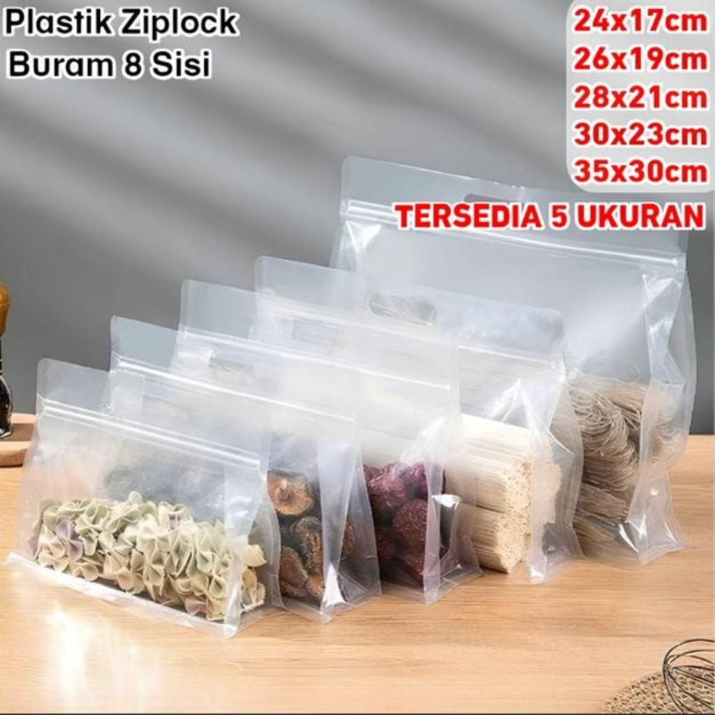 Plastik Klip Ziplock 8 Sisi Buram Dengan Pegangan Pouch Standing Ziplock Handle Pouch Frosted Doff