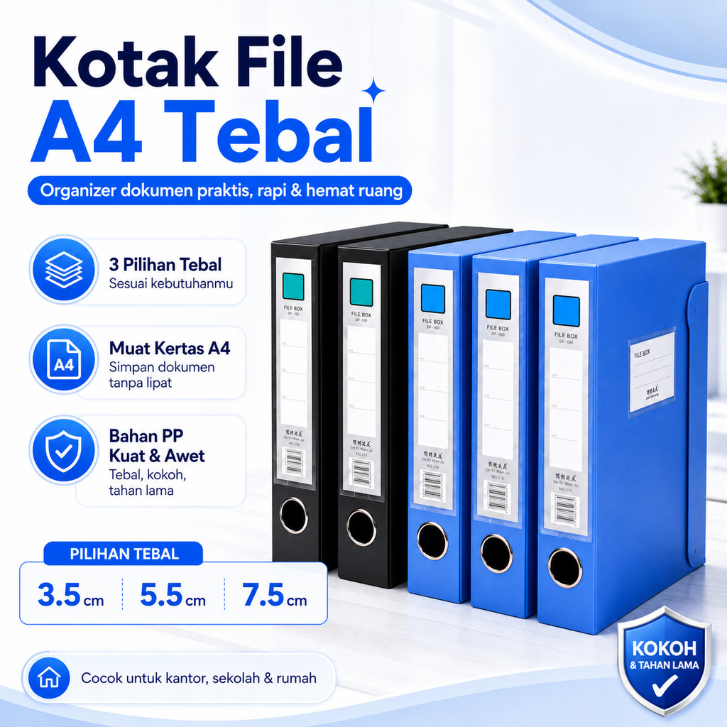 Kotak Arsip A4 Plastik Tebal Box File Organizer Dokumen Kertas 3.5/5.5/7.5cm untuk Kantor Sekolah