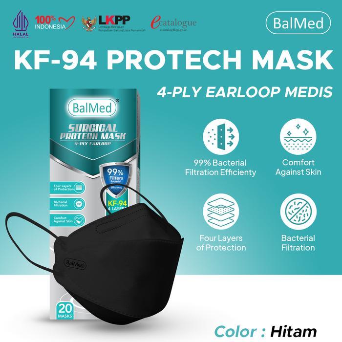 Masker KF94 BalMed 4-Ply Earloop Medical Face Mask- Color - Hitam