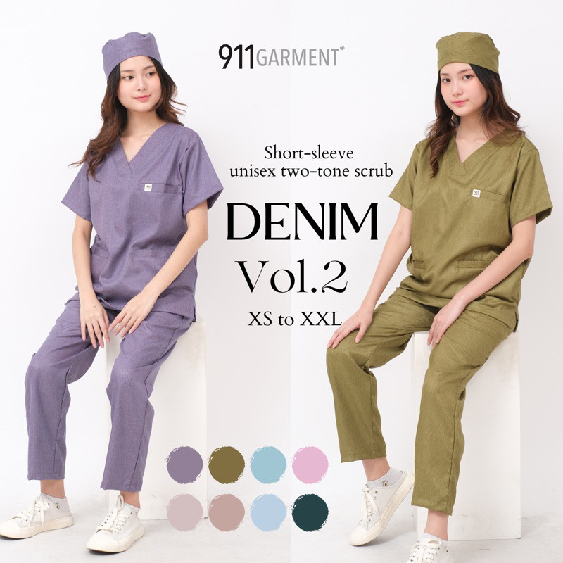Diskon [VOL 2: Two tone/ Denim Edition] SET Scrub Dokter/Baju Jaga Dokter/ Baju OK/ Baju Perawat/ Ba