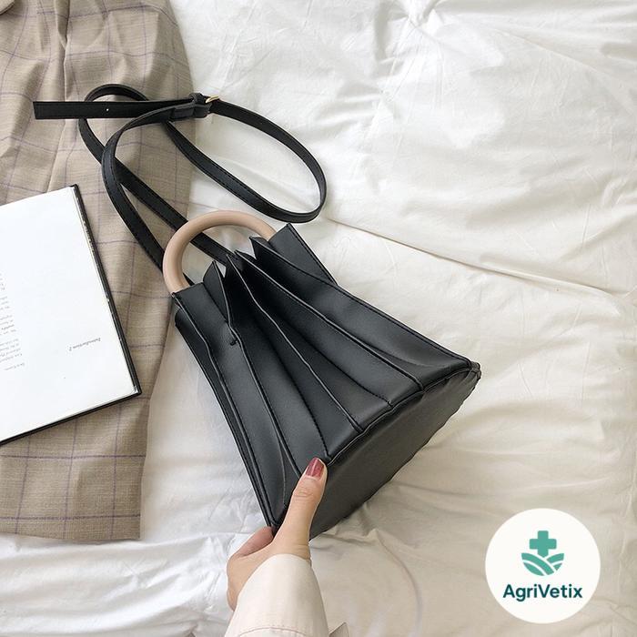 Mores Tas Selempang plisket wanita Import Premium Pleated Woman Korean Slingbag Top Handle Bag Hitam