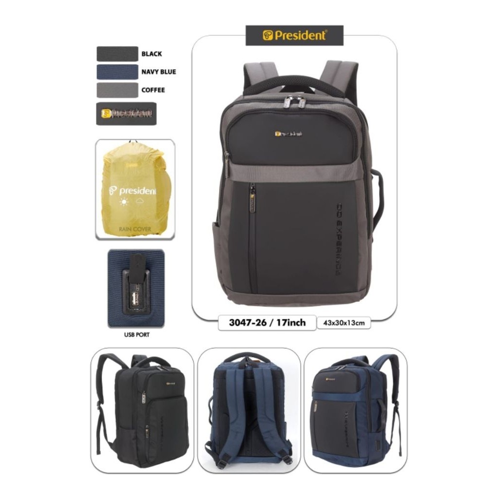 [ PRESIDENT ] TAS RANSEL LAPTOP  2709-26 / BACKPACK PRESIDENT USB ORIGINAL|TAS RANSEL PRESIDENT / TA