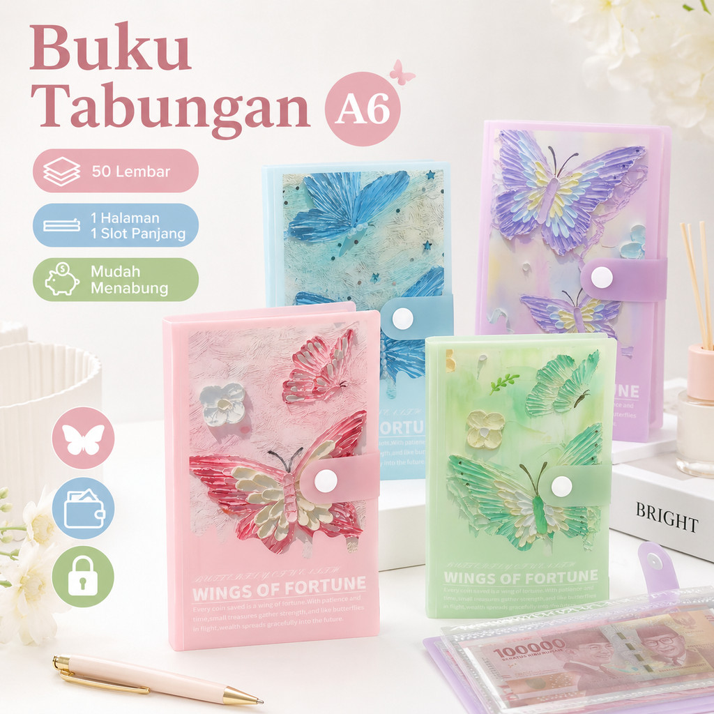 Buku Penyimpanan Uang A6 50 Lembar Plastik Tebal, Tempat Koleksi Uang Kertas & Amplop Hadiah