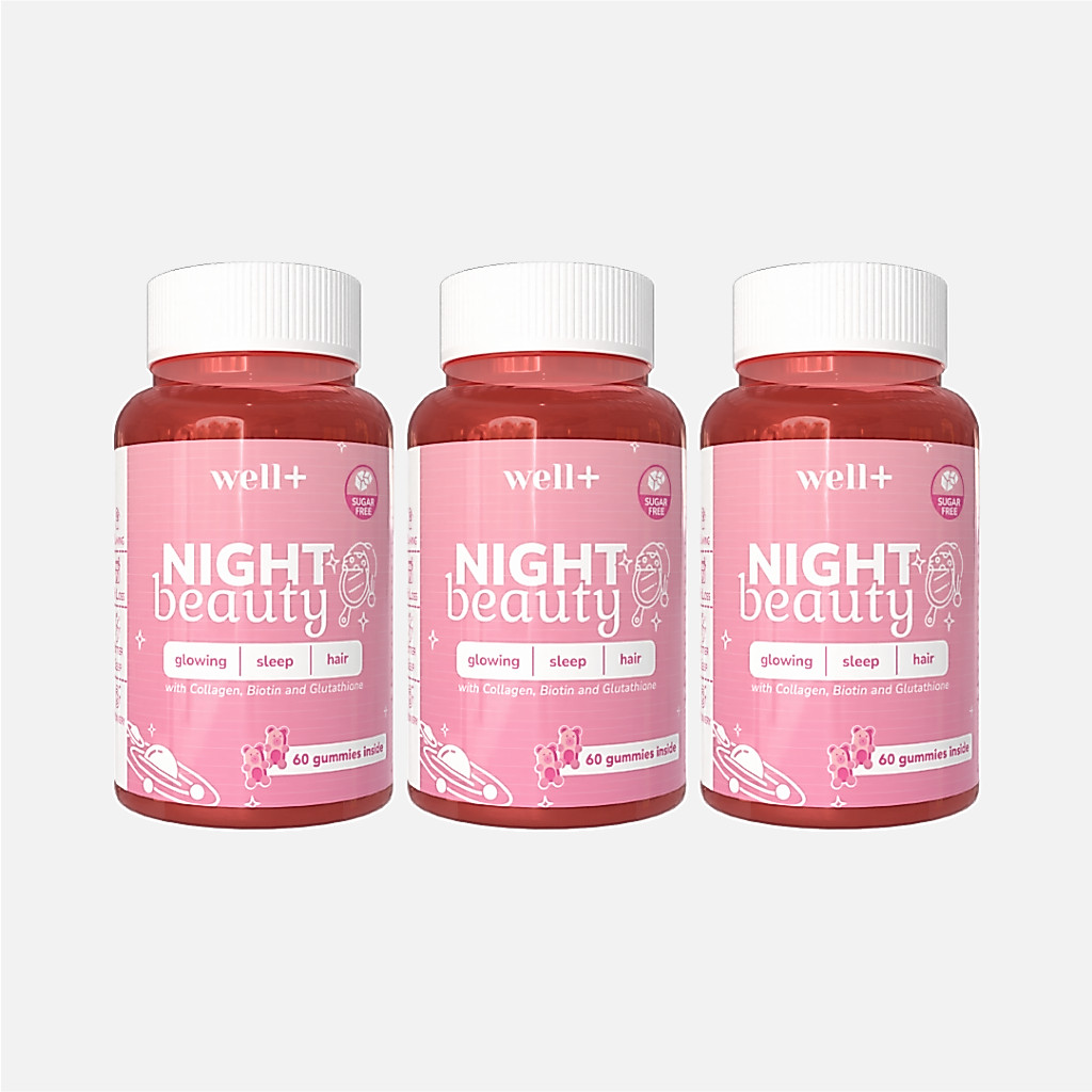 Well+ Night Beauty Gummies 60 Butir – Suplemen Kecantikan Malam untuk Kulit, Rambut & Tidur