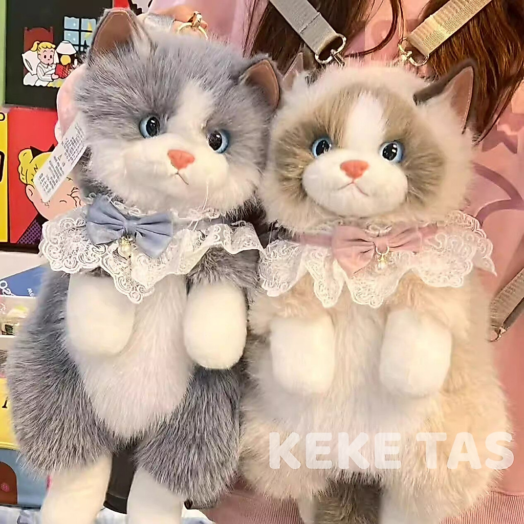 COD Tas Ransel Boneka Kucing Ragdoll Lucu Realistis Bisa Bersuara Meong Tas Bulu Imut Hadiah Anak Pe