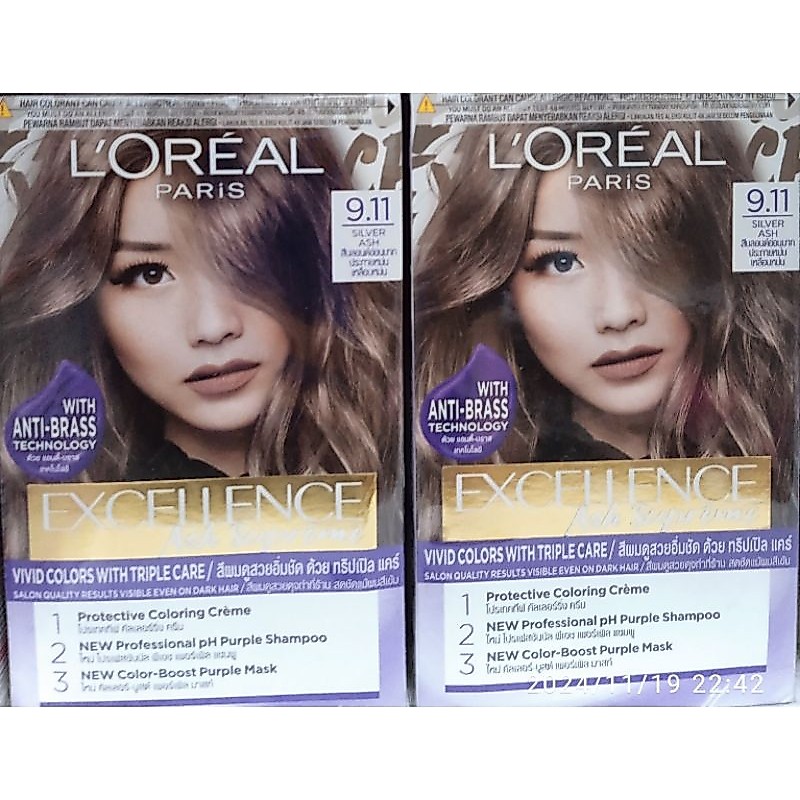 Loreal  Excellence silver ash 9.11|cat  rambut loreal  | hair color silver ash 9.11 original.