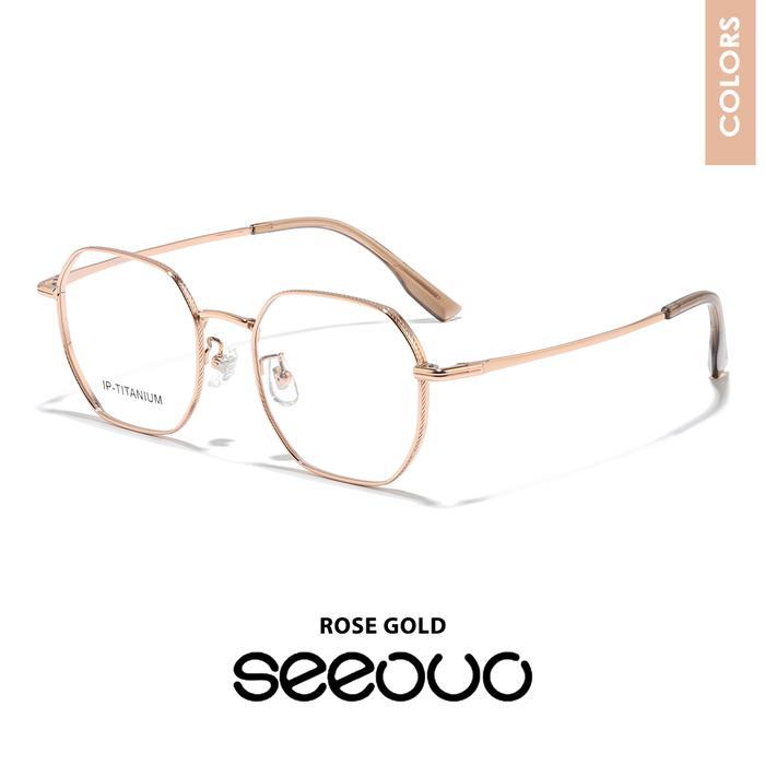 Seeouo Kacamata Model Kotak Fashion Glasses Unisex Geometeric Style Frame Titanium Ringan dan Kokoh 