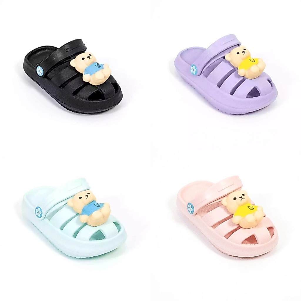 SENDAL ANAK PEREMPUAN TALI BELAKANG PORTO WARNA PASTEL AKSESORIS BERUANG 3047K-3