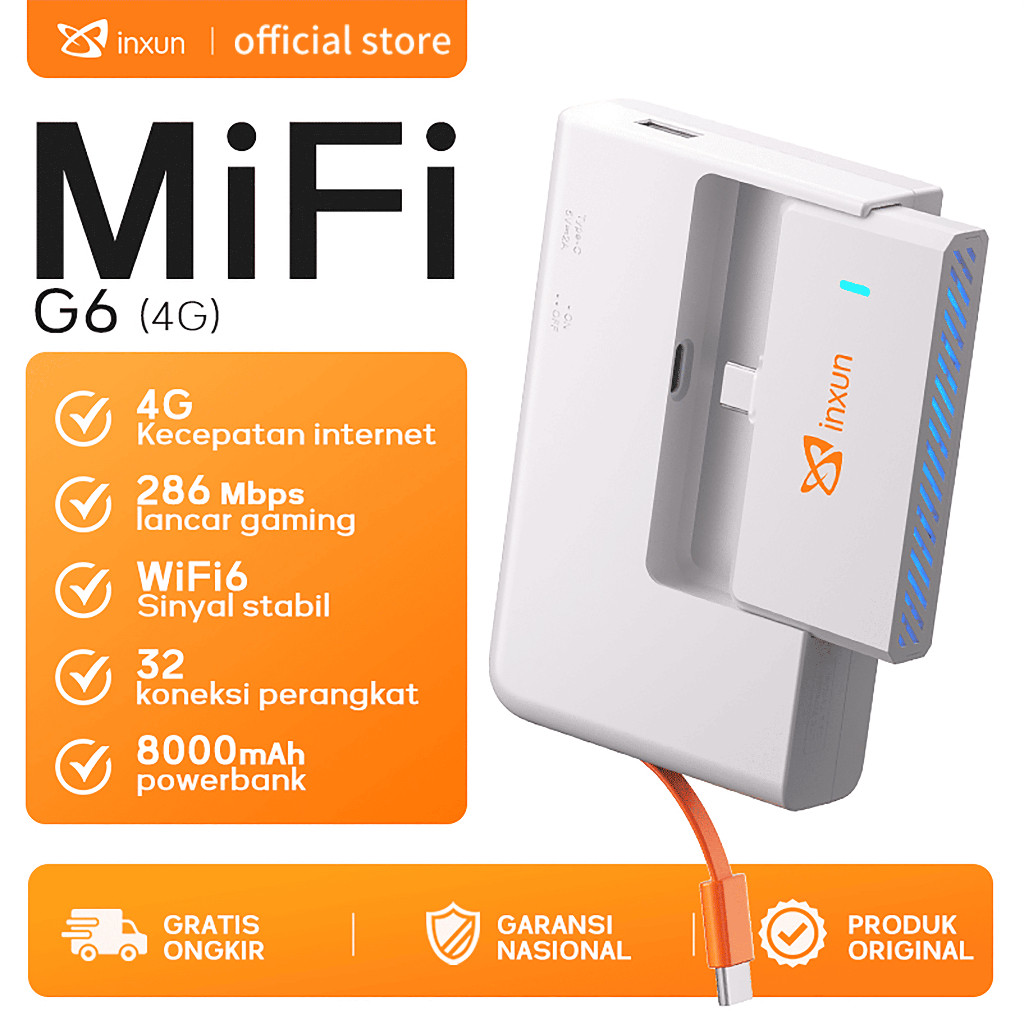 COD Bonus120GB G6PocketWifi dengan Powerbank Charger Inxun modem wifi 4g all operator mifi XinXun Wi