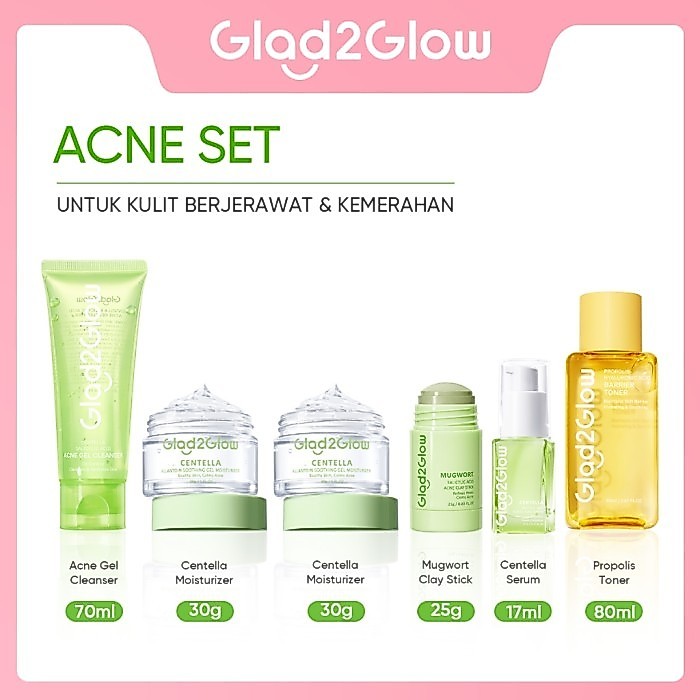 Glad2Glow 1 Paket 6 in 1 Acne Set Paket Jerawat Skincare glad2glow 1 paket