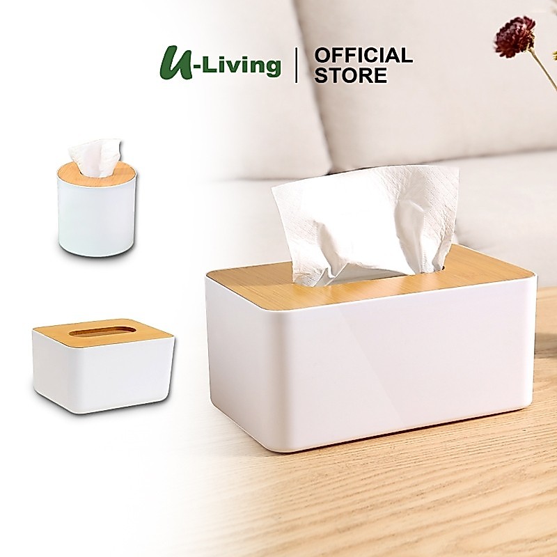 U-Living Kotak Tissue Putih Tempat Penyimpanan Tisu Tutup Kayu Putih Minimalis Organizer KT002