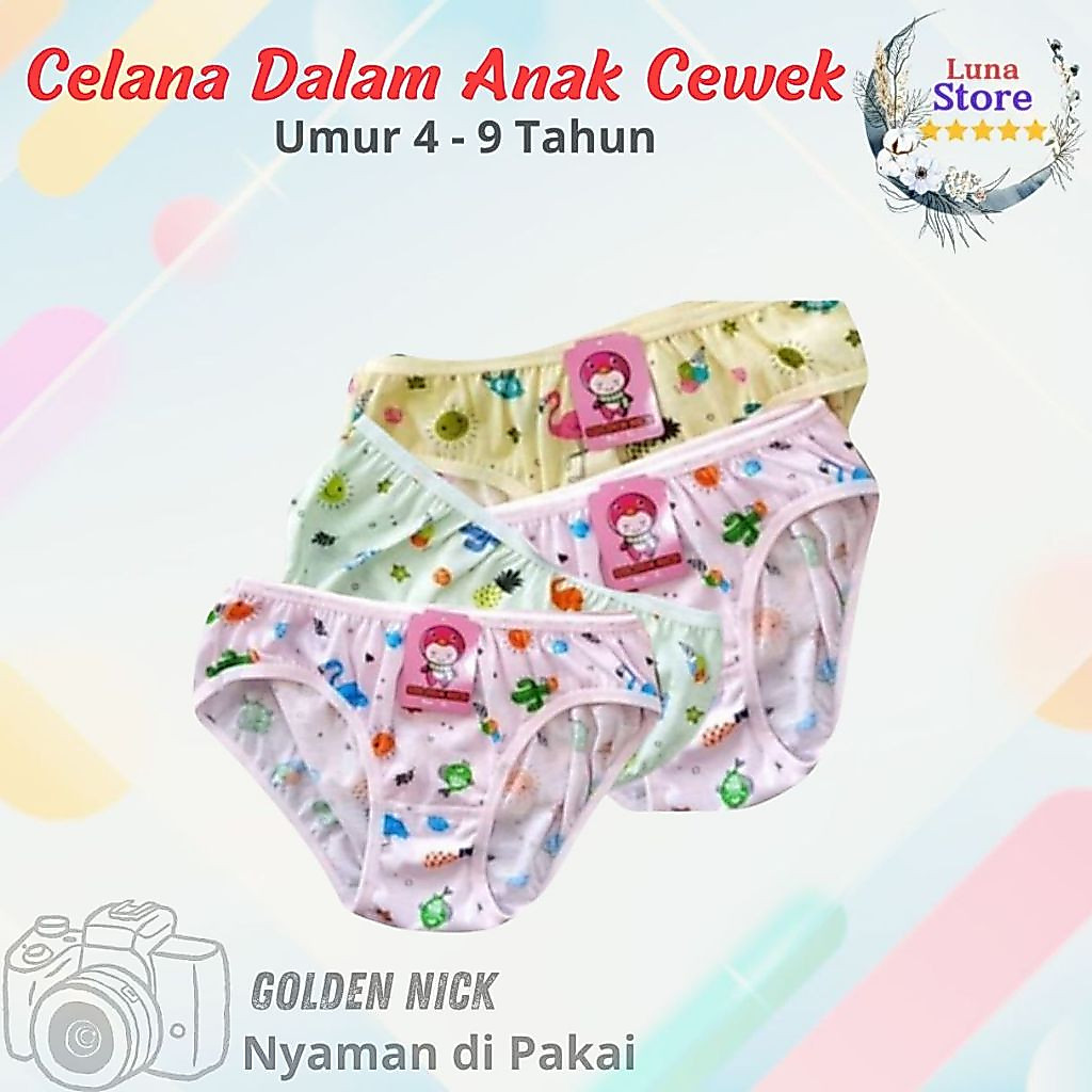 12 Pcs Celana Dalam Anak Perempuan Golden Nick 1187 CD Pakaian Dalam Wanita - CD anak perempuan Gold