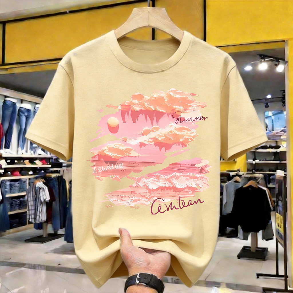 Summer Pink Sunset Scene Kaos Polos Katun Premium Tebal 210GSM Original Indonesia Size Lengkap Loose