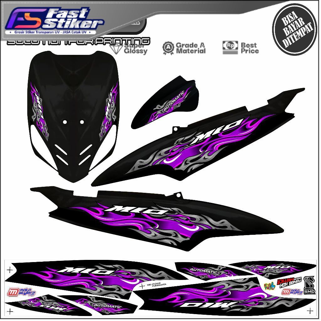STRIPING STICKER API UNGU VARIASI YAMAHA MIO SPORTY / MIO SMILE NON TRANSPARAN 1