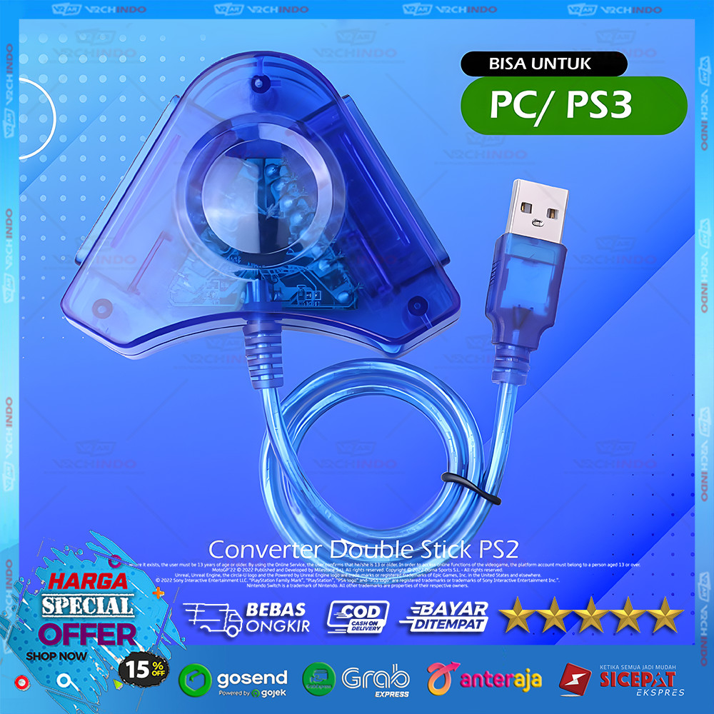 Converter Gamepad Stik PS2 Ke USB PS3 - Converter Stik PS2 ke USB untuk PC / Laptop / Macbook High Q