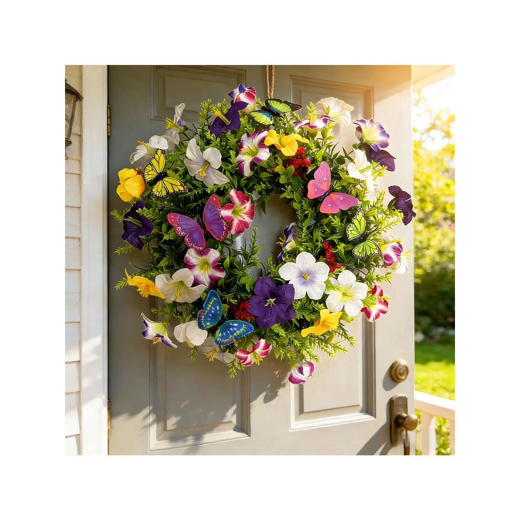 Colorful Eucalyptus Leaf Artificial Wreath Realistic UV-resistant Fake Flower Wreath for Spring Wedd
