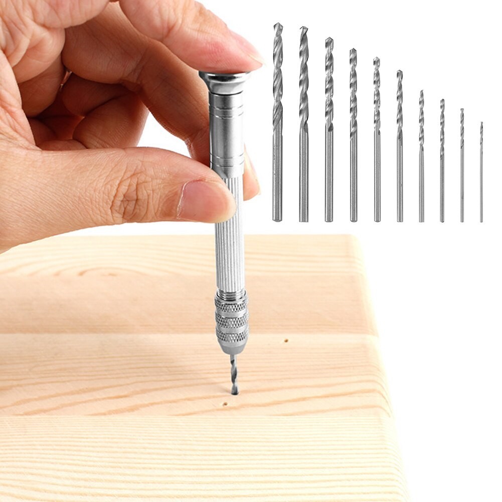 Mini Hand Drill Manual Bor Tangan Kecil 20pcs Mata Bor HSS Untuk Kayu Akrilik PCB Kerajinan DIY