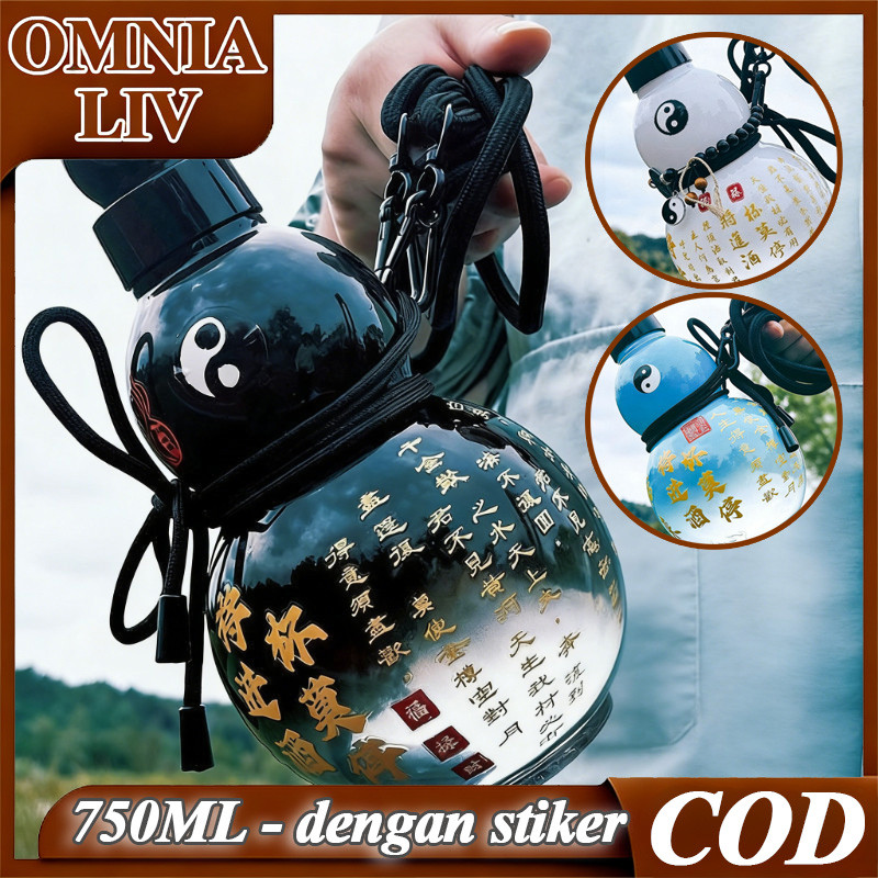 OMNIA LIV Botol Air Minum Holo Labu 750ML - Gourd Water Bottle Feng Shui dengan Stiker