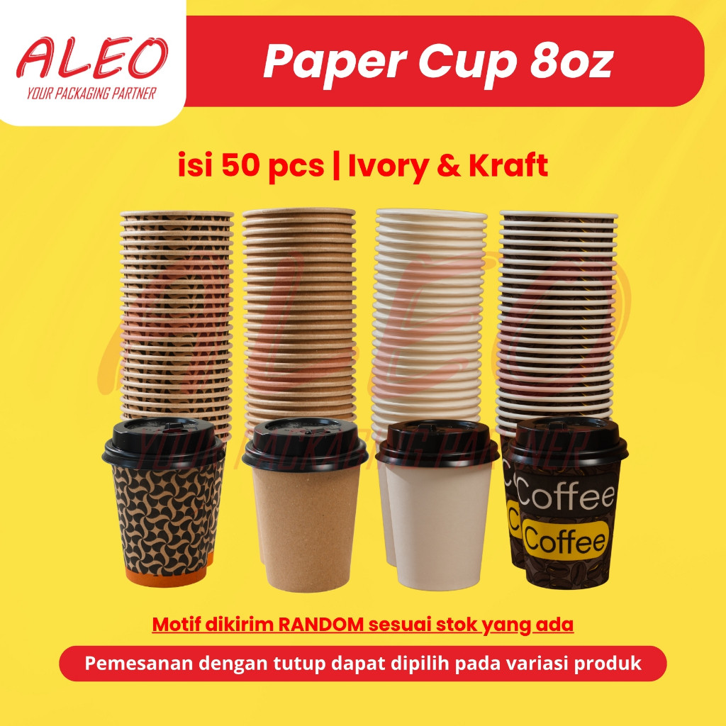 [ISI 50PCS] Paper Cup 8 Oz (240ml) / Gelas Kertas Kopi Teh Polos Motif Tahan Panas / Hot Paper Cup K