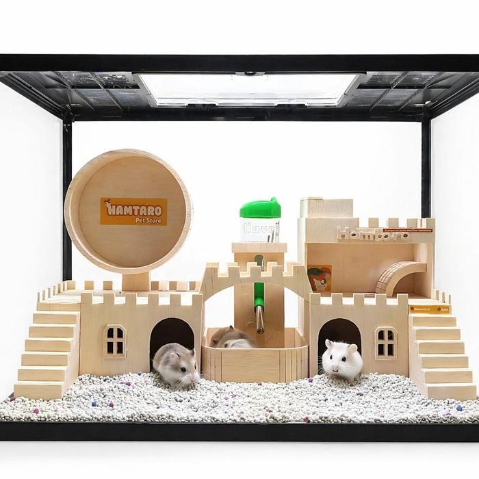HamuTaro Kandang Hamster TERARIUM kandang hamster Besar dan Lucu mewah dan fullset - 36X22X26