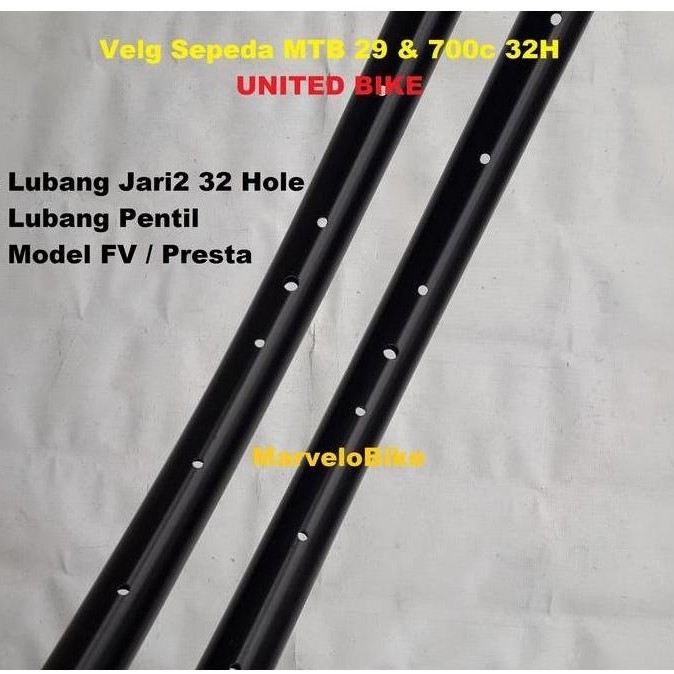 Rims Velg Sepeda MTB 29 Fixie RoadBike 700c 32 Hole FV Merk UNITED