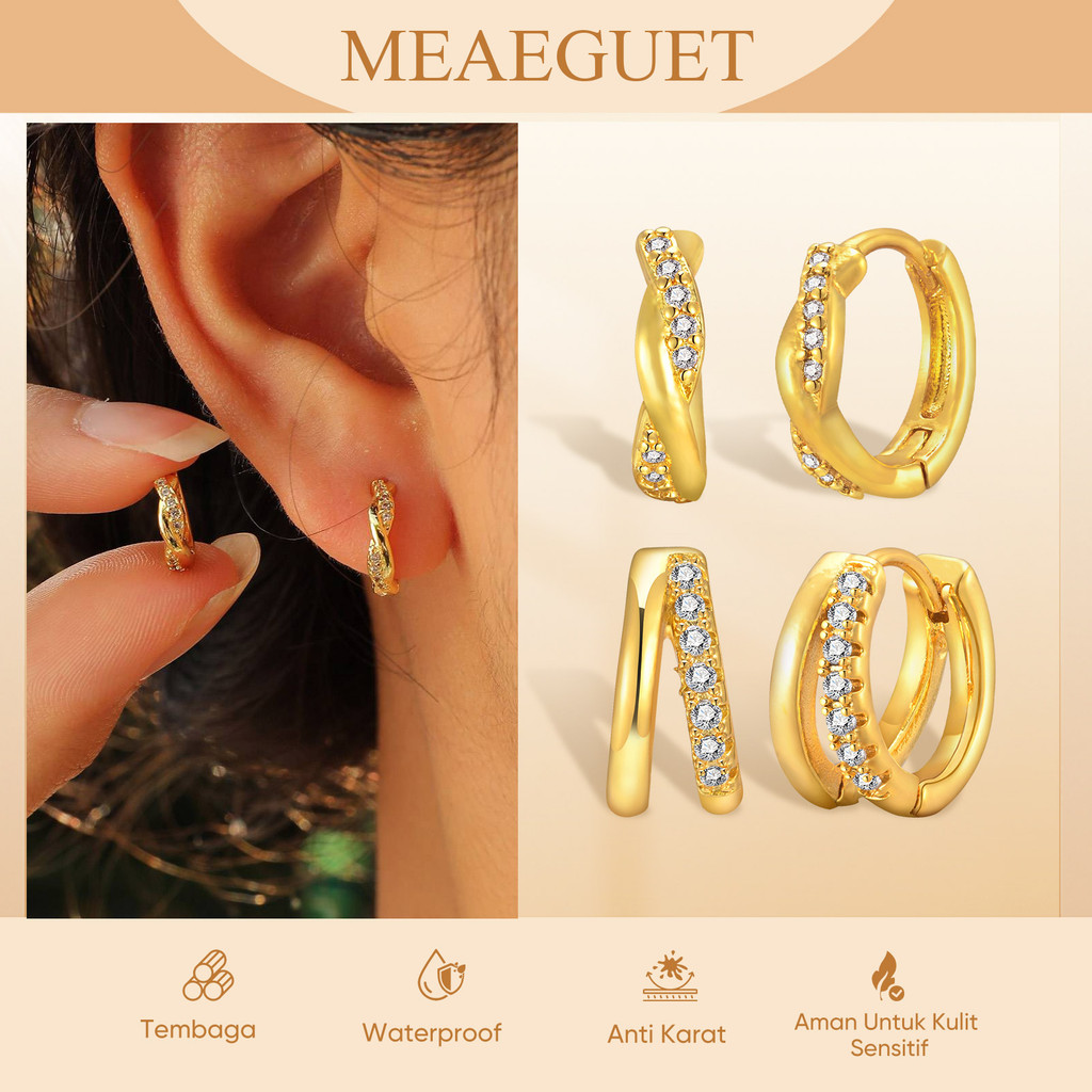 Meaeguet Anting Bulat Hoop Emas Wanita Berlian Anting Tindik Wanita Korea Hoop Earrings