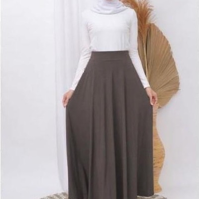 Rok Payung Panjang Wanita Rok Lebar Karet Tebal Muslim Bawahan Maxi Hitam