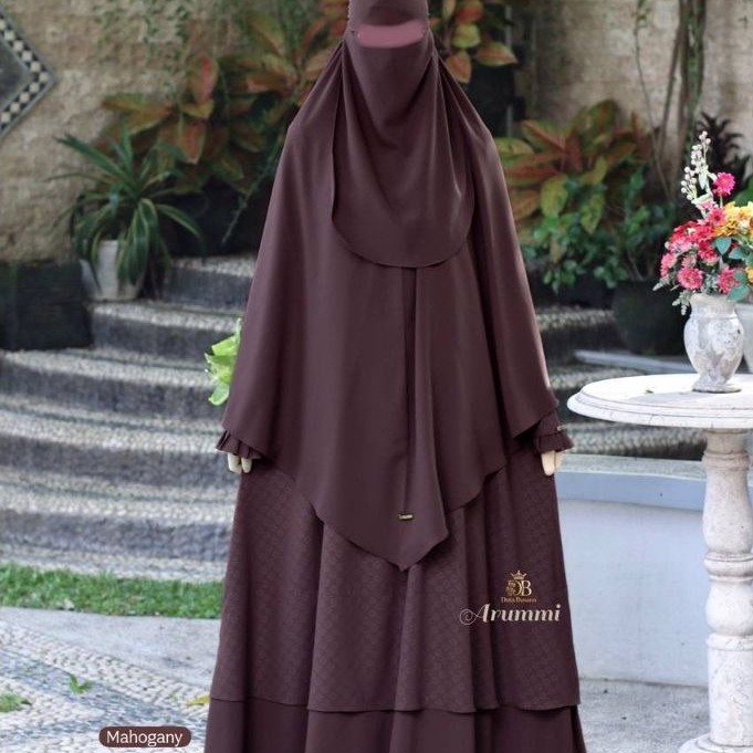 Gamis Syari Arumi Duta Busana Mahogany | Gamis Muslimah Premium Jumbo Elegan Busui Friendly