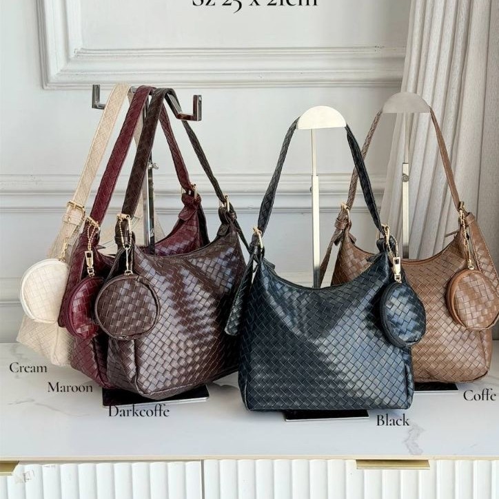 Tas Galesya Shopper Bag Wanita Motif Anyam Bottega Style Size 25x21cm
