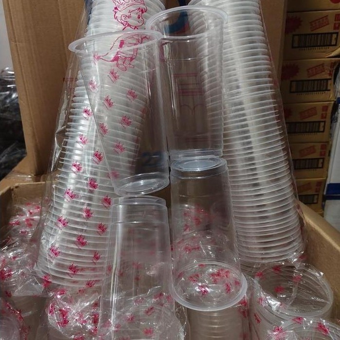 Cup 22Oz 7Gram Oval/Datar/Slim Isi 1000Pcs Gelas Plastik Tebal Untuk Es, Boba & Minuman Kekinian