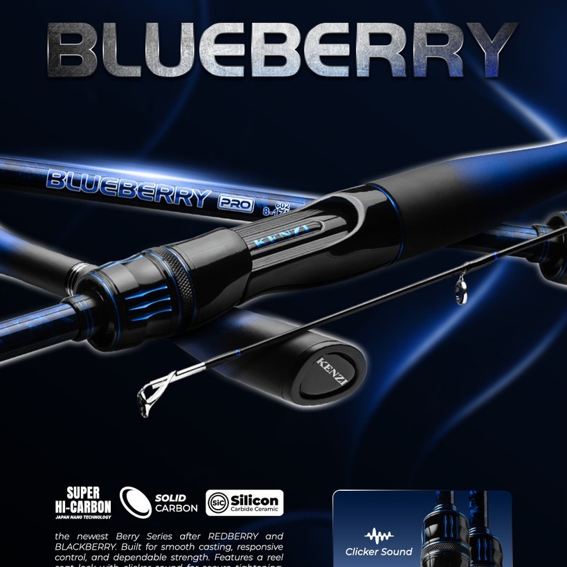 Joran Pancing KENZI BLUEBERRY PRO 180cm 602 Spinning Solid Carbon Ring SiC Anti Korosi
