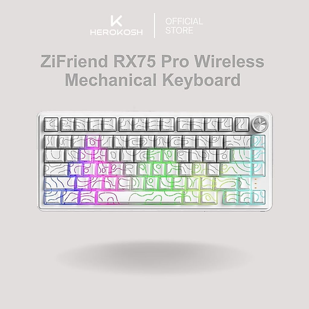 Mechanical Keyboard Zifriend RX75 PRO White Contour Wireless Keyboard 5 PIN Hotswap Gaming Mechanica