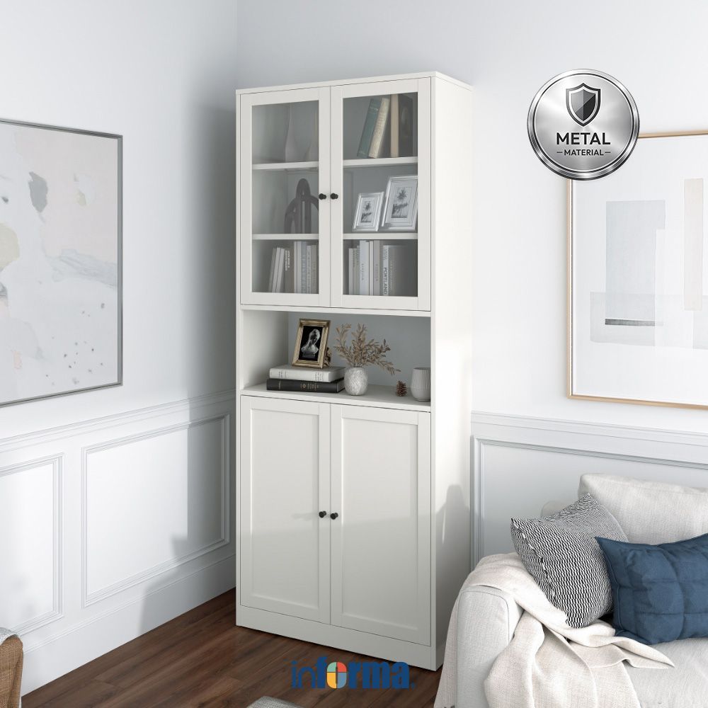 Informa Logan Kabinet Pintu Kaca - Putih Lemari Kabinet Serbaguna Cabinet Penyimpanan Indoor Furnitu