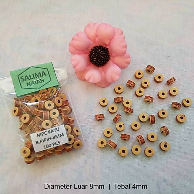 Manik Spacer Plastik Corak Kayu Bentuk Bulat Pipih isi 100pcs - Bahan Aksesoris Murah