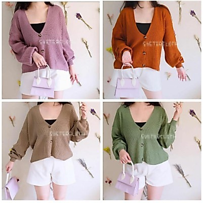 Cardigan Rajut Wanita Balona/ Cardigan Lengan Balon/ Vina Knitted cardigan