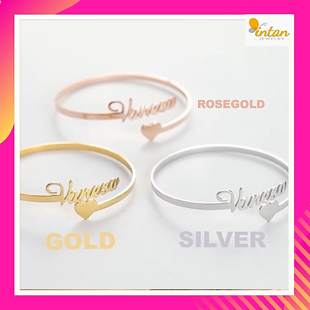 GELANG NAMA BANGLE KOLONG TITANIUM ANTI KARAT LAPIS EMAS ASLI SILVER CUSTOM BRACELET KOREA NAME AKSE