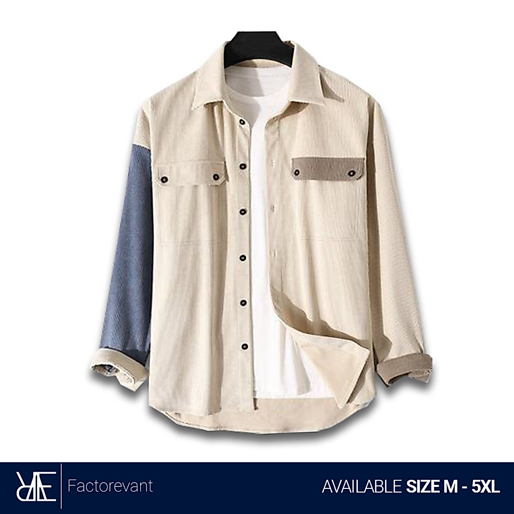 Reevant Corduroy Color Box Cream Kemeja Pria Jumbo Big Size Lengan Panjang