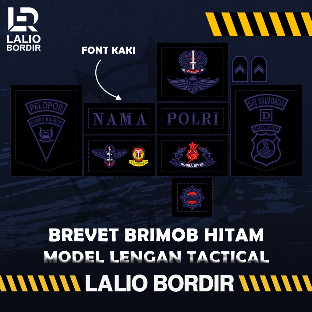 River|| BORDIR TIMBUL 1 SET HITAM BRIMOB