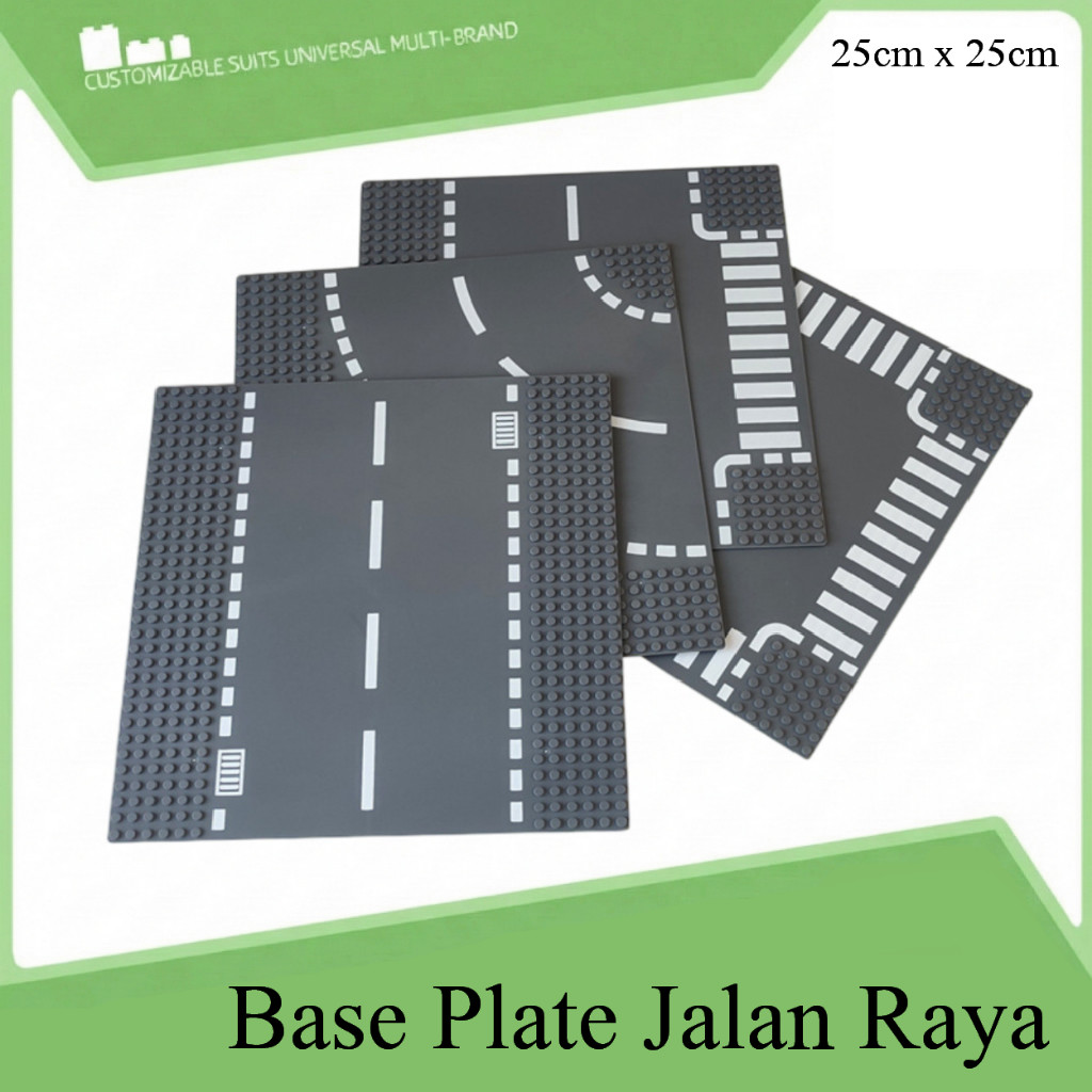 BM - HBC  Brick Baseplate Jalan Raya - Papan Dasar Media Mainan Balok Diorama Base Plate / 25cm x 25