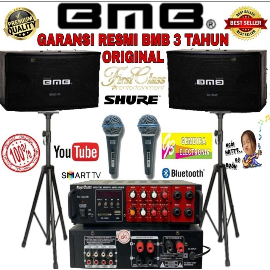 Paket Karaoke Speaker BMB 10 inch bluetooth power ampli Firstclass Original