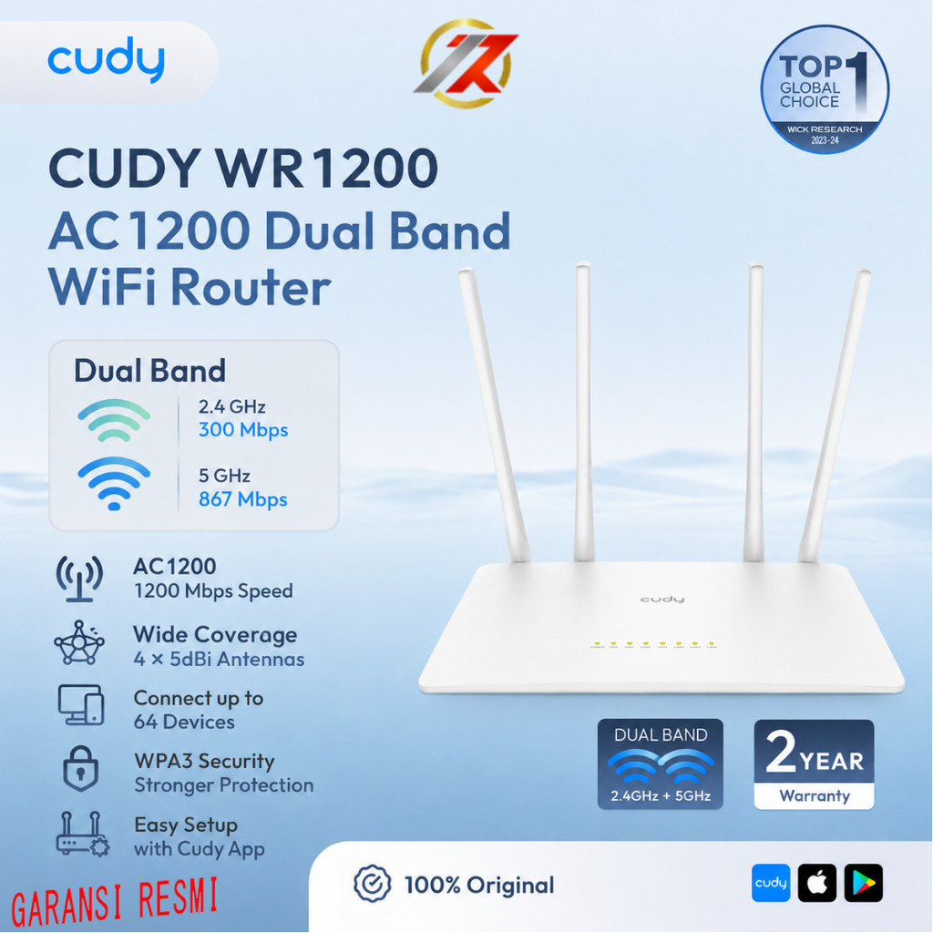 CUDY WR1200 AC1200 Dual Band WiFi Router | Router Jaringan CUDY WR1200 AC1200