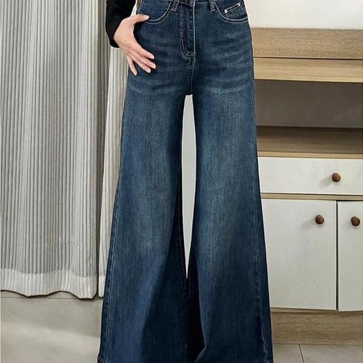 COD LULU Biru Retro Kulot Highwaist Celana Panjang Wanita-baggy jeans wanita--baggy baggy Denim - Bi