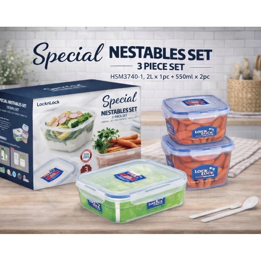 Nestables / Special Gitf Set  Hsm3740  Isi 3 Lock N Lock Toples Wadah Kedap Original