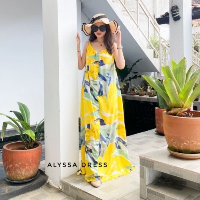 Alyssa dress/ Alyssa dress yayuku yayoe hijab/ long dress motif tanpa lengan busui kancing aktif/ dr