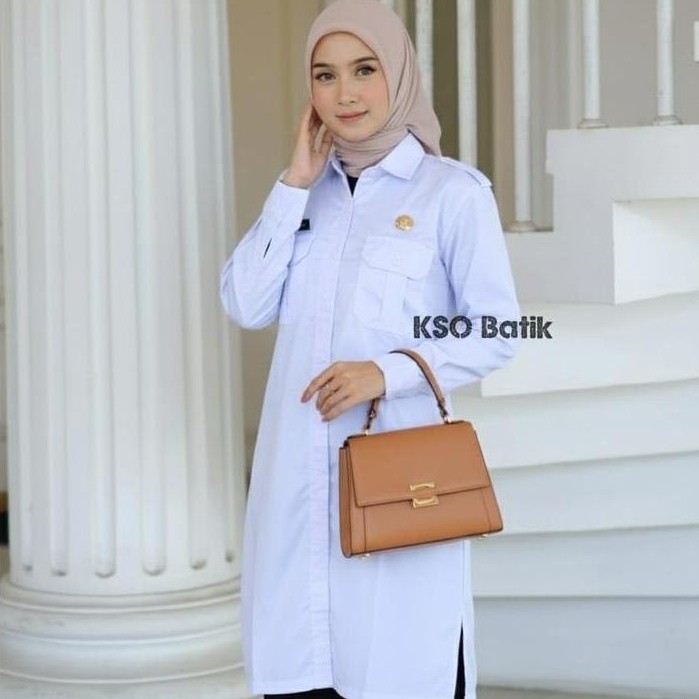 kso tunik pdh putih polos wanita lengan panjang terbaru / tunik wanita putih lengan panjang /