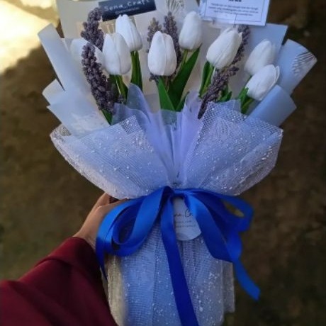 Buket Bunga Tulip Latex mix lavender tille snow putih biru