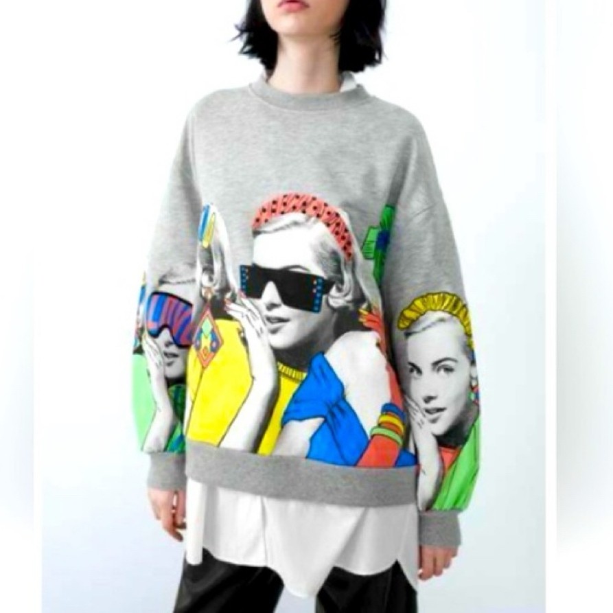 PRELOVED Zara Graphic Print Long Sleeve Sweater Crewneck Blouse Fashion Wanita