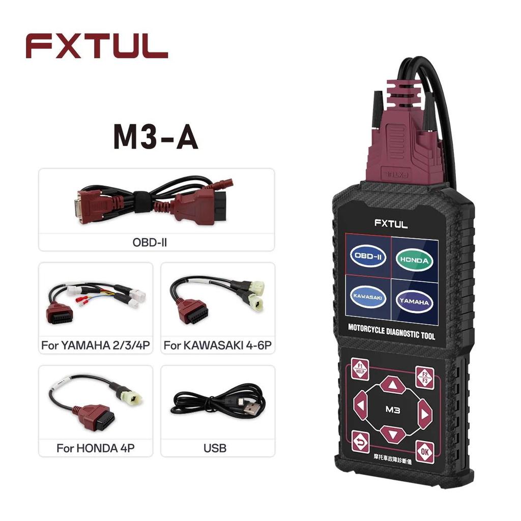 FXTUL M3-A Motorcycle Diagnostic Tool OBD2 Clear Fault Codes Scanner Support Engine ABS Systems For 