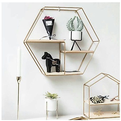 hiasan rak dinding hexagonal minimalis